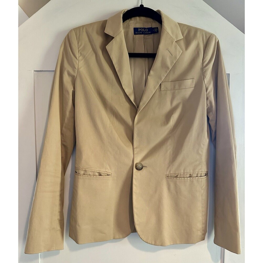 Polo Ralph Lauren Women Blazer Jacket Sz 2 Beige Khaki Chino Single Button